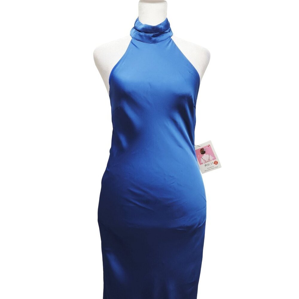 Blue Halter Womens Satin Maxi Dress Size XS Phicia - Picture 7 of 9